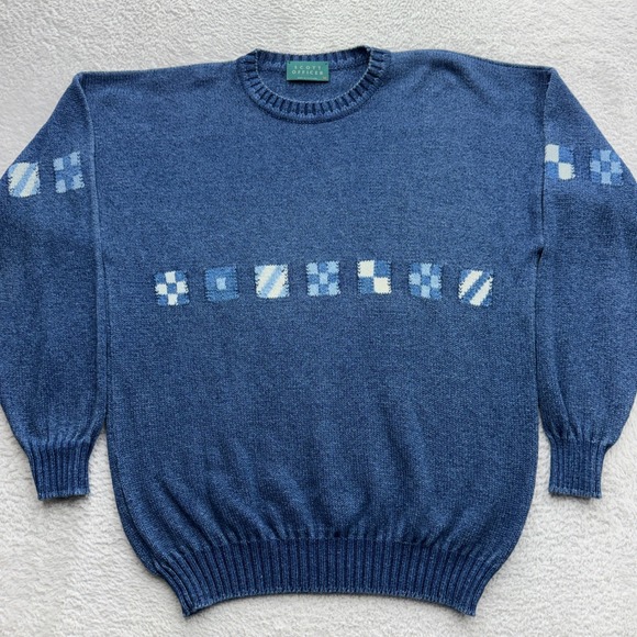 Scott Officer Other - Scott Officer Mens Blue Geometric Intarsia Knit Sweater Made in Scotland Size M
